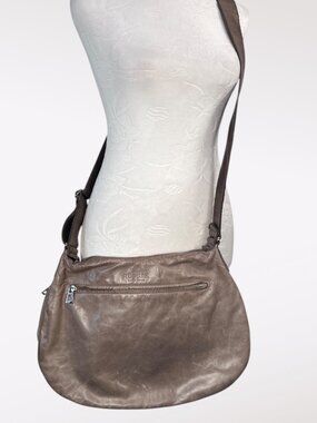 Rudsak Taupe Gray Leather Sling Bag Slouchy Hobo Minimalist Avant Garde